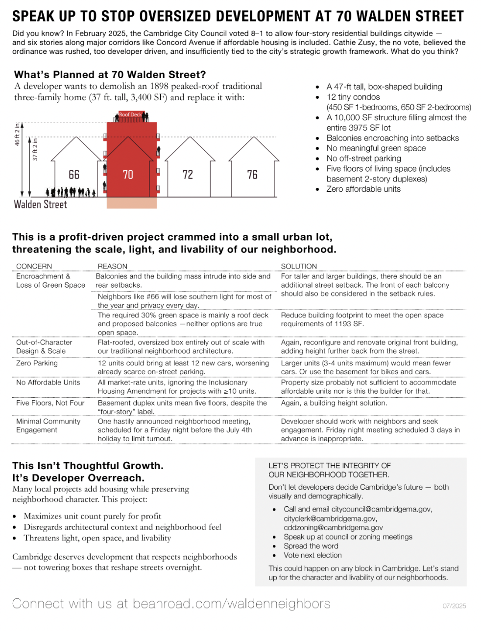 70 Walden Street development information flyer
